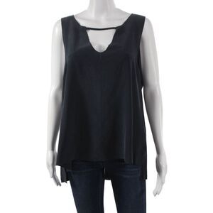 Go Silk Womens Silk Tunic Tank Blue V-Neck Sleeveless Size L
